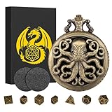 Mini DND Würfel Set, Steampunk Bronze Hohles Oktopus Taschenuhrgehäuse, 7-teiliges Polyedrisches Metall, D&D Würfel Set, DND Geschenke mit Geschenkbox, Rollenspiel Brettspiel Zubehör Würfel