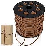 Lederschnur Lederband Faux Wildleder Schnur, 90M Wildleder Schnur Faux Faden Veloursleder Band Lederschnüre Wildlederband für DIY Armband Halskette Schmuck Handwerk (Hellbraun)