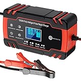 Ladegerät Autobatterie, 12V/24V 8A KFZ Batterieladegerät Vollautomatisches Intelligentes Erhaltungsladegerät, LCD-Bildschirm Vollautomatisches Ladegerät für Auto, Motorrad, Rasenmäher oder Boot