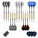moonlux 15 Stück Steel Darts Pfeile Set, Profi Steeldarts Dart Pfeile mit Metallspitze, Aluminium Schaft, 3 Stück Ersatzflights, 18g, mit Point Spitzer