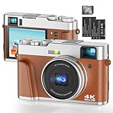 Digitalkamera 4K 48MP Autofokus Fotokamera mit Optischem Sucher, Vlogging Digital Kamera mit 32G SD-Karte 16X Zoom 2 Akkus Fotoapparat Kompaktkamera für Anfänger, Erwachsene, Jugendliche-Braun