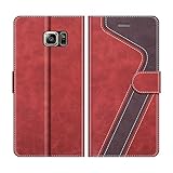 MOBESV Handyhülle für Samsung Galaxy S6 Edge Plus Hülle Leder, Samsung Galaxy S6 Edge Plus Klapphülle Handytasche Case für Samsung Galaxy S6 Edge Plus Handy Hüllen, Rot