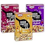 Dr. Oetker High Protein Müsli Probier-Set 3er Pack, Früchte Mix, Schoko & Nuss, Beeren & Joghurt - Ballaststoffreich und Magnesiumquelle