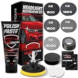 BassMotor Komplettset zur Politur von trüben und abgenutzten Scheinwerfern für die Fahrzeugrestaurierung - Set zum Reinigen und Schleifen für TÜV und zur Verbesserung der Sichtbarkeit und Sicherheit