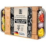 Loco Bird Schneidebrett Holz mit Auffangschale - Cutting Board mit Edelstahl Schalen - Bambus Schneidebrett Holz, Großes Holzbrett Küche - Schneidbrett groß - Küchenbrett, Schneidebretter Holz, Brett