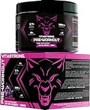Vitastrong Pre Workout – Sehr kraftvoll mit Beta-Alanin,Koffein,L-Citrullin,Taurin und Vitaminen–Energie und Masse vor dem Training–300 g–100% hergestellt in Italien (24 Portionen (1 Stück), Beeren)
