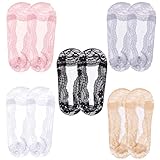 Luxiremi Söckchen Spitze für Damen, Füßlinge Ballerina Socken Damen, Atmungsaktiv Unsichtbare Sneaker Socken, Rutschfeste Füsslinge mit Siliconpad, No Show Atmungsaktiv Halbsocken 5 Paar