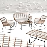 tectake® Outdoor Rattan Sitzgruppe, Möbel, Balkonmöbel, Gartenmöbel Set mit 1x Gartenbank, 2X Stühle + Tisch, Balkonmöbelset für Garten, Terrasse, Balkon - Natur