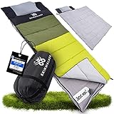 SkinWalker Schlafsack 4 Jahreszeiten Sommer & Winter [-18°C bis 15°C] Wasserfest [abnehmbare Polarfleecedecke + Kopfkissen] Outdoor Camping Festivals Deckenschlafsack Erwachsene