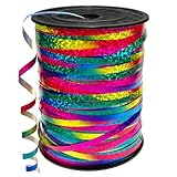 450 Meter Geschenkband - DATEFUN 5mm Schleifenband Regenbogen - Glänzend Bunt Glitzer Ringelband Ballonband für Weihnachtsdeko, Ballonverschlüsse, Geschenkverpackung, Hochzeitsdeko