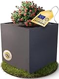 Ondis24 Pflanzkübel Vulkan Pierre 50, Blumentopf 50 x 50 cm, Garten Blumenkübel, Schiefer Optik Pflanzkübel mit Wasserspeicher, Pflanzenkasten hoch, Winterfest (Anthrazit)