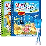 Canollo 2 Stück Wassermalbuch mit 2 Stück Wasserstifte für Kinder, Wiederverwendbar Aqua Doodle Baby Malbuch, Water Wwow Malbuch, Wassermalbuch ab 2 Jahr, Magic Water Book Für Kinder Geschenke