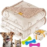 Lovpet® wasserdichte Hundedecke, Fleece Haustier Decke Katzendecke + 3X Kauknochen, für Minihunde und kleine Hunde, Katzen, 101 x 73 cm, M, Handwäsche, beidseitiger Sofabezug-Schutz Beige