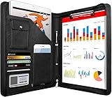 NEWYES NY-A403-BL-EU Konferenzmappe aus Leder, mit Reißverschluss, A4, Reisedokumentenmappe, Portfolio-Reisetasche, persönlicher Agenda-Organizer, 33,5 cm x 25 cm x 3,5 cm, Schwarz-Weiß