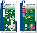 Staedtler 24 Wandtafelkreiden (quadratisch mit abgerundeten Kanten, staubarm, leicht abwischbar, Kartonetui) 12 weiß + 12 farbig sortiert