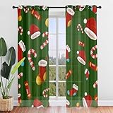FANSU 2er Set Scheibengardinen 3D Weihnachten Halbtransparent Bistrogardine, Schlaufengardinen Gardinen Küche Türgardine für Wohnzimmer, Schlafzimmer, Hotel (107x213cm,Weihnachtsmütze)