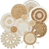 Gatphy 11 Stück Wandkörbe, Bohemian, handgefertigt, Wanddekoration, aus Rattan, Wanddekoration, rund, Rattan, Wanddekoration, Tischsets für Schlafzimmer, Esszimmer, Büro