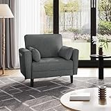 Yaheetech 1 Sitzer Sofa, Loveseat, Kleine Sofa mit 2 Kissen und Armlehnen, Moderne Leinen Couch Sofa, Couch Loungesofa Set für Wohnzimmer, Dunkelgrau