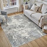 PureCozy Kurzflor Abstrakte Teppich 120x180cm Moderner Wohnzimmer Teppich Waschbarer rutschfeste Minimalistische Bodenmatte Teppiche Blau-Grau für Wohnzimmer Schlafzimmer Büro Bereich Dekor