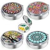 4 Stück Pillendose Klein mit Spiegel, Reise-Kleine Pillenspender, 3 Fächer Medizin Dose, Metall Pillendose Rund, für Geldbörse, Zum Aufbewahren (Muster-3 Fächer-Clip)