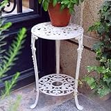 Beistelltisch aus Metall für die Terrasse, wetterfester Bistrotisch mit Blumenausschnitten, Kleiner runder Beistelltisch für den Außenbereich, tragbare Couchtische für den Garten, Grün