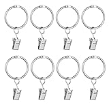 28 Stück Metall Vorhangringe Gardinenringe mit Clips Vorhang Hängend Ringe, Silber Vorhang Clips Ringe, Rostfrei Gardinenhaken mit Ösen von Gardinen (32 mm Innen) für Duschvorhang (Silber)