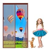 Magnetische Fliegengittertür, einfach zu installieren, 205 x 245 cm, für Haustiere und Kinder geeignet, mit Magnetverschluss, Netzvorhang (Braun)
