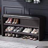 Moderne Schuhbank mit Lederkissen, gepolsterter Schuhschrank, Organizer, Möbel, Dunkelgrau, Holzbank, Flur, Schuhregal, Sitz, 119,4 x 30,5 x 45,7 cm
