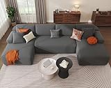 DURASPACE Cloud-Sektionalsofas für das Wohnzimmer, modulares U-förmiges Sofa mit tiefer Sitzfläche, Schlafsofa aus Cord mit Memory-Schaum, Keine Montage erforderlich (grau)
