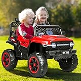 OSKOPWRC Auto für Kinder, Elektro-Lkw, 12 V, 2-Sitzer, Geländefahrzeug mit EVA-Reifen und Fernbedienung 2,4 G, UTV, batteriebetrieben, LED-Lichter, Musik, Sicherheitsgurte