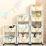 Peiaw Badrollwagen,Badezimmerwagen Rollcontainer,Stabiler Kunststoff,Schubladenwagen für Küche Bad Büro Schlafzimmer,zum Lagern von Spielzeug,Büchern,Snacks UVM,Beige (4 Schicht)