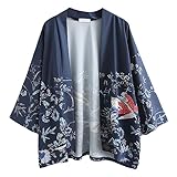 Japanische Kimono Jacke Robe - Traditionelle Klassische Haori Kleidung Tokio Harajuku Antike Stile Floral Geblümte Lockere Jacke Robe Kostüm Bademantel Nachtwäsche für Frauen Männer Mädchen (Blau)