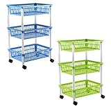 Axentia 235099 Universalwagen mit 3 Aufbewahrungskörben, Kunststoff, 40 x 29 x 62 cm, zufällige Farbe, Farblich Sortiert