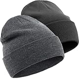 choshion Beanie-Mütze aus 100 % Baumwolle für Damen und Herren, Winter, weich, warm, Strickmütze, Fischermütze, Totenkopfmütze, Unisex, 2 - Schwarz, Dunkelgrau, Einheitsgr��e