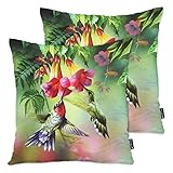 Vosach Kolibri Blumen Set mit 2 dekorativen Kissenbezügen 45,7 x 45,7 cm, schöne Kolibri, Blumengarten, bequemer Kissenbezug, weiche Kissenbezüge für Sofa, Schlafzimmer