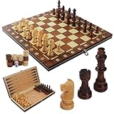 Schachspiel,3-in-1MagnetischesSchachspielausHolz, 34 x 34 cm Schachspiel Magnetisch,Faltbares magnetisches schachspiel, Schach für Kinder, geeignet für Partys, Familienaktivitäten