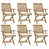 Nqyjm Outdoor Stuhl Klappstühle mit Kissen 6 Stück Teakholz für Garten Strand Balkon Terrasse Camping Modell 5