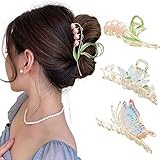 WELROG 3 Stück Blumen Metall Haarspangen für Damen – Große Haarkrallen Clips für Frauen für Dickes Haar, Dünnes Haar, Haarkralle für Mädchen