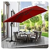 Jaxguom Drehbar Ampelschirm Sonnenschirm 300x300 cm eckig Gartenschirm mit Kurbe 360° Drehbar & Kippbar,Terassenschirm Sonnenschutz UV50+ Cantilever-Schirm für Garten,Terrasse,Rot