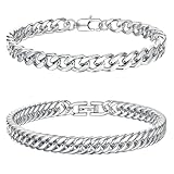 Dochais 2 Stücke Edelstahl Armband Herren, Kubanische Armband Herren Silber Gold, Männer Armband 23cm Länge, Herrenarmbänder 7,5/8mm Breite, Armbänder Für Herren (Silber)