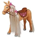 Happy People 58036 Barbie Pferd 'Tawny' mit Sound zum Daraufsitzen, stehend, Tragkraft 100 kg, Sattelhöhe 50cm, Plüschpferd mit Geräuschen