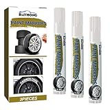 PEGRAUFC 3 Stück Auto Reifenmarkierungsstift,Reifenstift Weiß Wasserfest,Weiß Acrylstifte Dicke Spitze,Weißer Reifenmarker DIY Reifenstift Reifen Lackstifte für Auto Schwarzes Papier,Motorrad Reifen