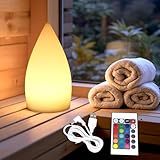 Arnusa Moderne Tischleuchte kabellos Akku 21 cm Sauna Lampe Farbwechsel PL106 Leuchte Tischlampe Nachttischlampe Stehlampe mit Fernbedienung und USB-C Ladekabel