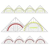 JIANTA Geodreieck aus Kunststoff, 10 Stück Geometrie Dreieck, 16cm Transparent Flexibel Geodreieck zum Kreise Zeichnen, 5Pcs Geodreieck mit Griff Gelb mit 5Pcs Geometrie Rot für Schule Büro Studenten