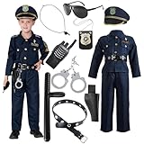 JOYIN Deluxe Polizistenkostüm und Rollenspielset für Kinder, Polizeikostüm inklusive Hemd, Hose, Hut, Gürtel, Handschellen und Holster -Polizeianzug Halloween, Cosplay-Klein (5–7 Jahre)