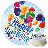 J&M DECO Tortenaufleger Happy Birthday – essbare Kuchendeko Ø 20 cm – bunte Tortendekoration für Geburtstagstorte – Zuckerpapier Tortenbild – gebrauchsfertig – Made in EU