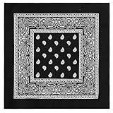 vaolmlop Bandana Premium Halstuch Kopftuch,Herren Damen,Polyester Haartuch Kopftuch,Paisley Muster Headwear Haar Schal Ansatz Handgelenk Kopf Biker,Schwarz(54 X 54 Cm)