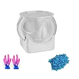 CiCixixi Runde Fischschale, Kugelaquarium Bruchsicherer,Rundes Aquarium, Fischtank für Aquarien, kleine Aquarien, Kunststoff Fischschale+2X Koralle und 0,5kg Sandstein