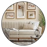 SONGMICS 76 cm d Spiegel rund, runder Spiegel, Wandspiegel, Metallrahmen, einfache Montage, modern, für Bad, Wohnzimmer, Schlafzimmer, Flur, Eingangsbereich, tintenschwarz LWM103BD03