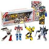 Transformers Mini Figures 4 Pack - Transformers Spielzeug-Bundle mit 10,2 cm Squishy Transformers Cupcake Topper Figuren plus Aufkleber, Lesezeichen | Transformers Party Supplies